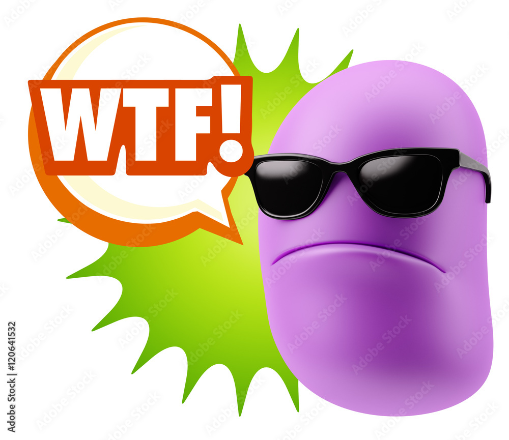Fototapete 3d Rendering Angry Character Emoji saying WTF with Colorful Spee