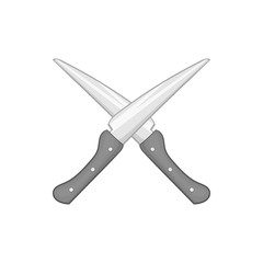 Two knives icon in black monochrome style isolated on white background. Cutting symbol vector illustration