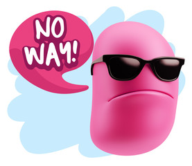 3d Rendering Angry Character Emoji saying No Way with Colorful S