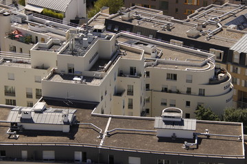 Toit d'immeuble à Paris, vue aérienne	