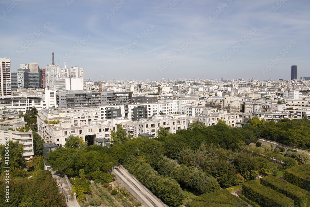 Sticker Parc André Citroën et panorama urbain à Paris, vue aérienne	