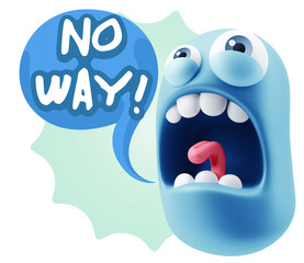 3d Rendering Angry Character Emoji saying No Way with Colorful S
