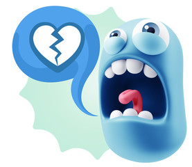 3d Rendering Angry Character Emoji saying Heart Broken Icon with