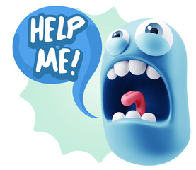 3d Rendering Angry Character Emoji saying Help me with Colorful