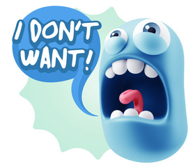 3d Rendering Angry Character Emoji saying I Don't Want with Colo
