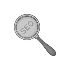 SEO optimization icon in black monochrome style isolated on white background. Promotion symbol vector illustration