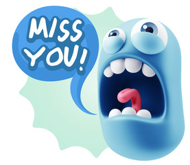 3d Rendering Angry Character Emoji saying Miss You with Colorful