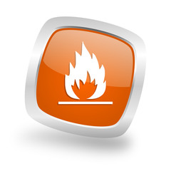 flame square orange glossy chrome silver metallic web icon
