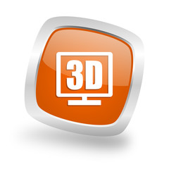 3d display square orange glossy chrome silver metallic web icon