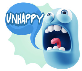 3d Rendering Angry Character Emoji saying Unhappy with Colorful