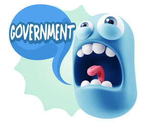 3d Rendering Angry Character Emoji saying Government with Colorf