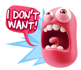 3d Rendering Angry Character Emoji saying I Don't Want with Colo