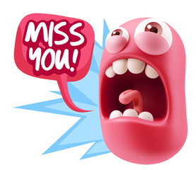 3d Rendering Angry Character Emoji saying Miss You with Colorful