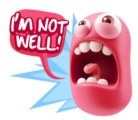 3d Rendering Angry Character Emoji saying I'm not Well with Colo