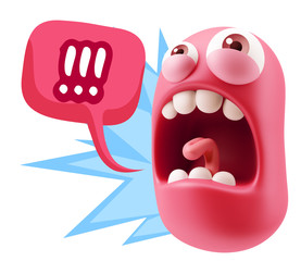3d Rendering Angry Character Emoji saying !!! with Colorful Spee