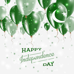 Pakistan Vector Patriotic Poster. Independence Day Placard with Bright Colorful Balloons of Country National Colors. Pakistan Independence Day Celebration.