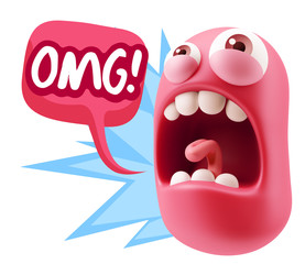 3d Rendering Angry Character Emoji saying OMG with Colorful Spee
