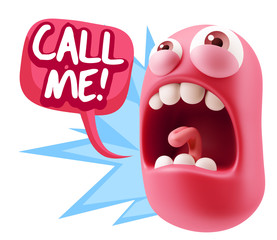 3d Rendering Angry Character Emoji saying Call me with Colorful