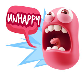 3d Rendering Angry Character Emoji saying Unhappy with Colorful