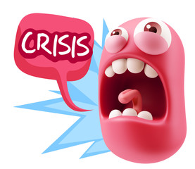 3d Rendering Angry Character Emoji saying Crisis with Colorful S