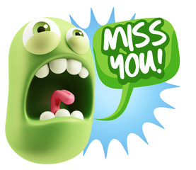 3d Rendering Angry Character Emoji saying Miss You with Colorful