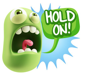 3d Rendering Angry Character Emoji saying Hold On with Colorful