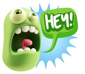 Fototapeta premium 3d Rendering Angry Character Emoji saying Hey with Colorful Spee