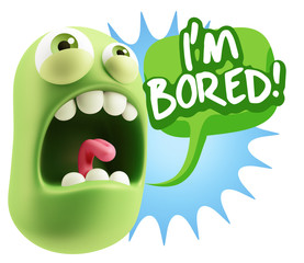 3d Rendering Angry Character Emoji saying I'm Bored with Colorfu