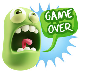 3d Rendering Angry Character Emoji saying Game Over with Colorfu