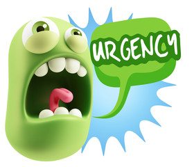 3d Rendering Angry Character Emoji saying Urgency with Colorful
