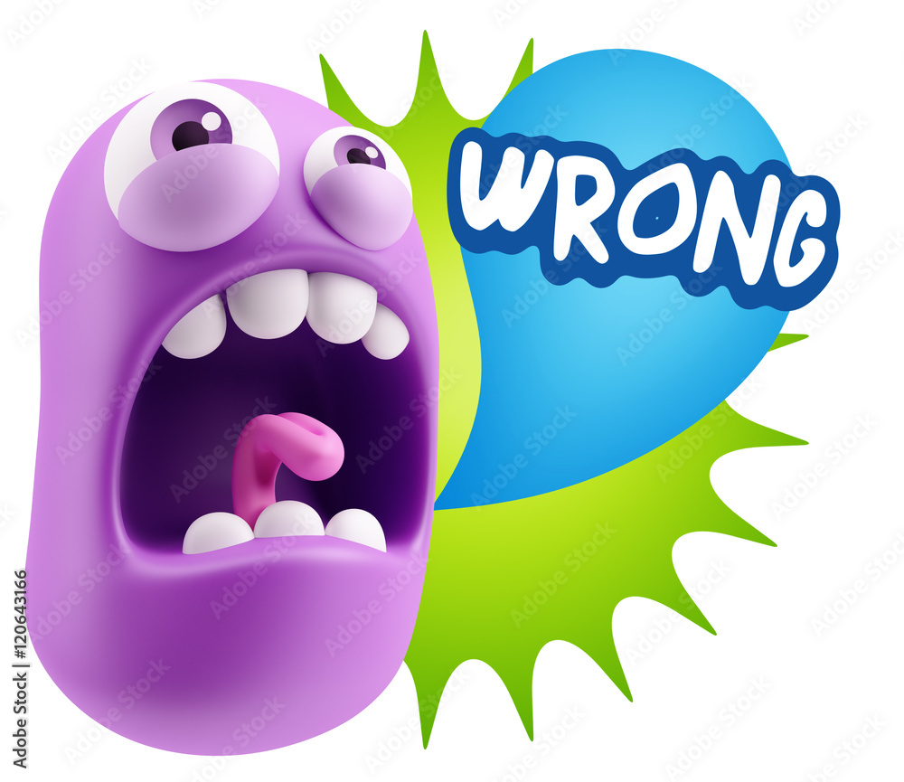 Fototapete 3d rendering angry character emoji saying wrong with colorful sp