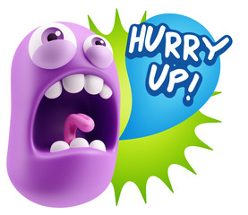 3d Rendering Angry Character Emoji saying Hurry Up with Colorful