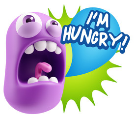 3d Rendering Angry Character Emoji saying I'm Hungry with Colorf