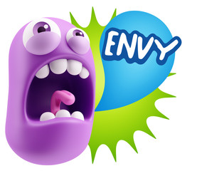 Obraz premium 3d Rendering Angry Character Emoji saying Envy with Colorful Spe