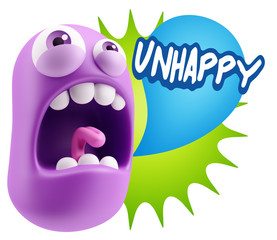 3d Rendering Angry Character Emoji saying Unhappy with Colorful