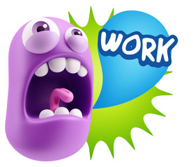 3d Rendering Angry Character Emoji saying Work with Colorful Spe