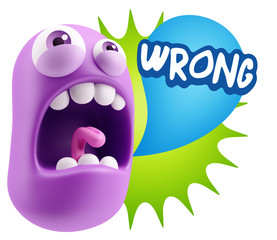 3d Rendering Angry Character Emoji saying Wrong with Colorful Sp