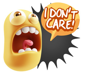 3d Rendering Angry Character Emoji saying I Don't Care with Colo