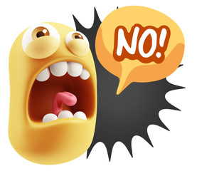 3d Rendering Angry Character Emoji saying No with Colorful Speec