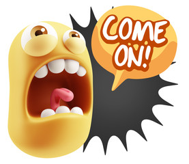 3d Rendering Angry Character Emoji saying Come On with Colorful