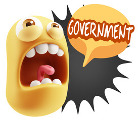 3d Rendering Angry Character Emoji saying Government with Colorf