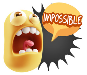 3d Rendering Angry Character Emoji saying Impossible with Colorf