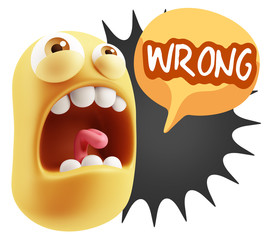 3d Rendering Angry Character Emoji saying Wrong with Colorful Sp