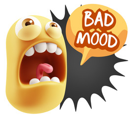 3d Rendering Angry Character Emoji saying Bad Mood with Colorful