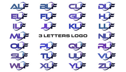 3 letters modern generic swoosh logo ALF, BLF, CLF, DLF, ELF, FLF, GLF, HLF, ILF, JLF, KLF, LLF, MLF, NLF, OLF, PLF, QLF, RLF, SLF, TLF, ULF, VLF, WLF, XLF, YLF, ZLF