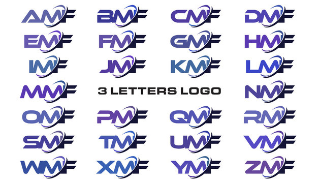 3 letters modern generic swoosh logo AMF, BMF, CMF, DMF, EMF, FMF, GMF, HMF, IMF, JMF, KMF, LMF, MMF, NMF, OMF, PMF, QMF, RMF, SMF, TMF, UMF, VMF, WMF, XMF, YMF, ZMF