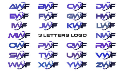3 letters modern generic swoosh logo AWF, BWF, CWF, DWF, EWF, FWF, GWF, HWF, IWF, JWF, KWF, LWF, MWF, NWF, OWF, PWF, QWF, RWF, SWF, TWF, UWF, VWF, WWF, XWF, YWF, ZWF