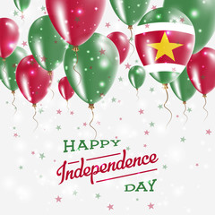 Suriname Vector Patriotic Poster. Independence Day Placard with Bright Colorful Balloons of Country National Colors. Suriname Independence Day Celebration.