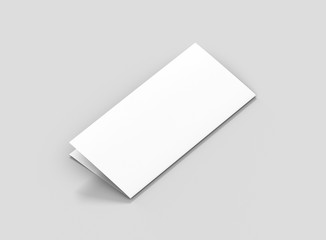 Photorealistic DL Bifold Brochure Mockup, closed backside, on light grey background. 3D illustration. High Resolution Texture. Mockup template ready for your design. 