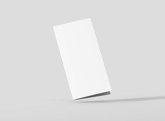 Photorealistic DL Bifold Brochure Mockup, closed frontside, on light grey background. 3D illustration. High Resolution Texture. Mockup template ready for your design. 
